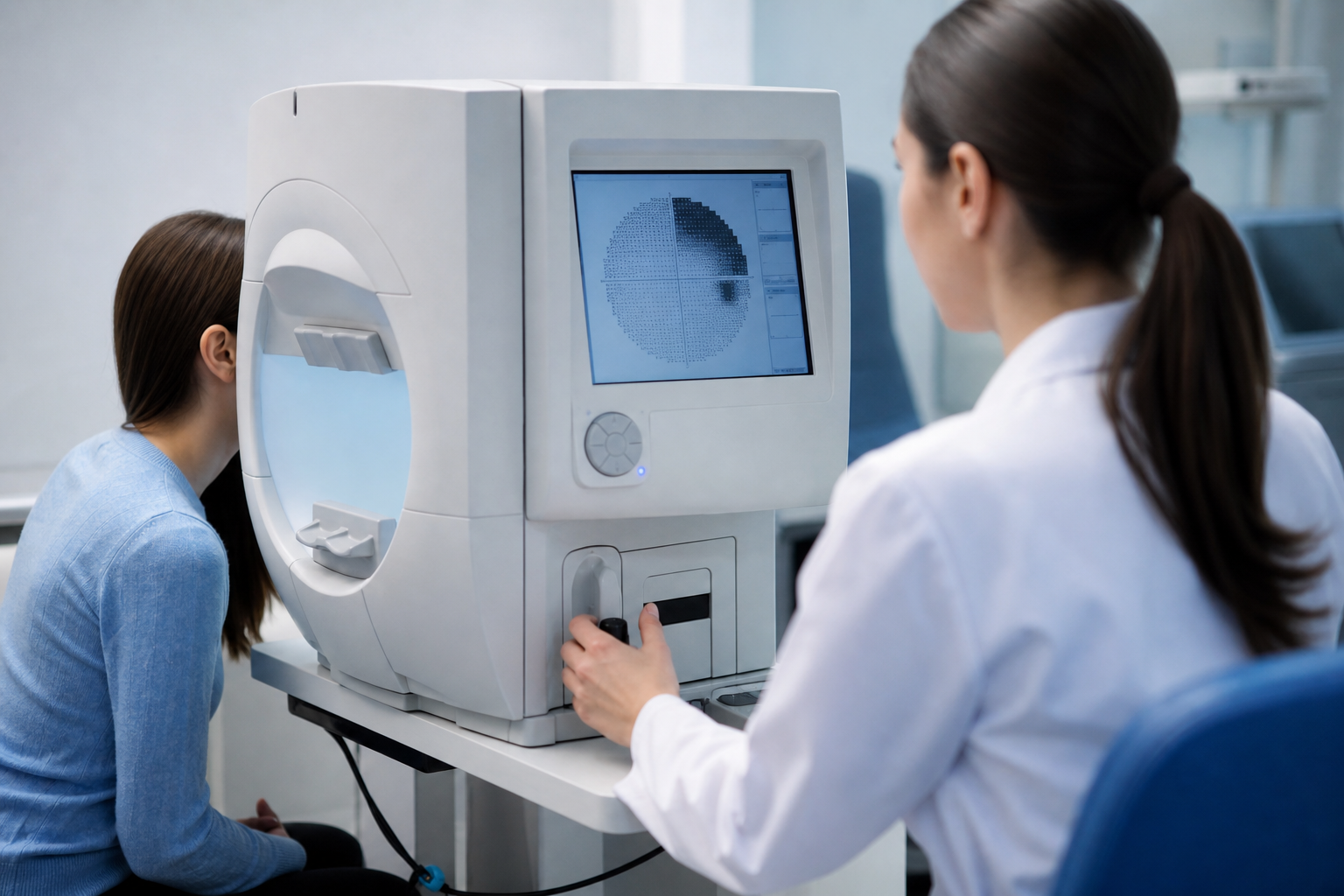 Exame de biometria ocular — equipamento de medição do olho