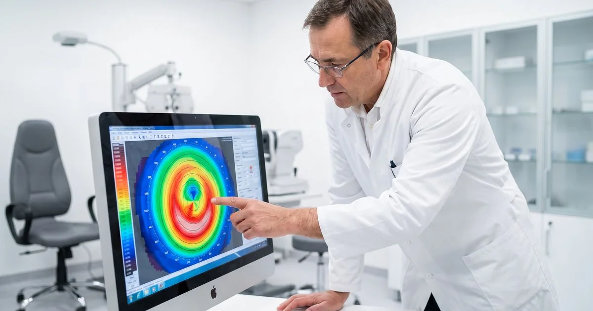 Exame de biometria ocular — equipamento de medição do olho