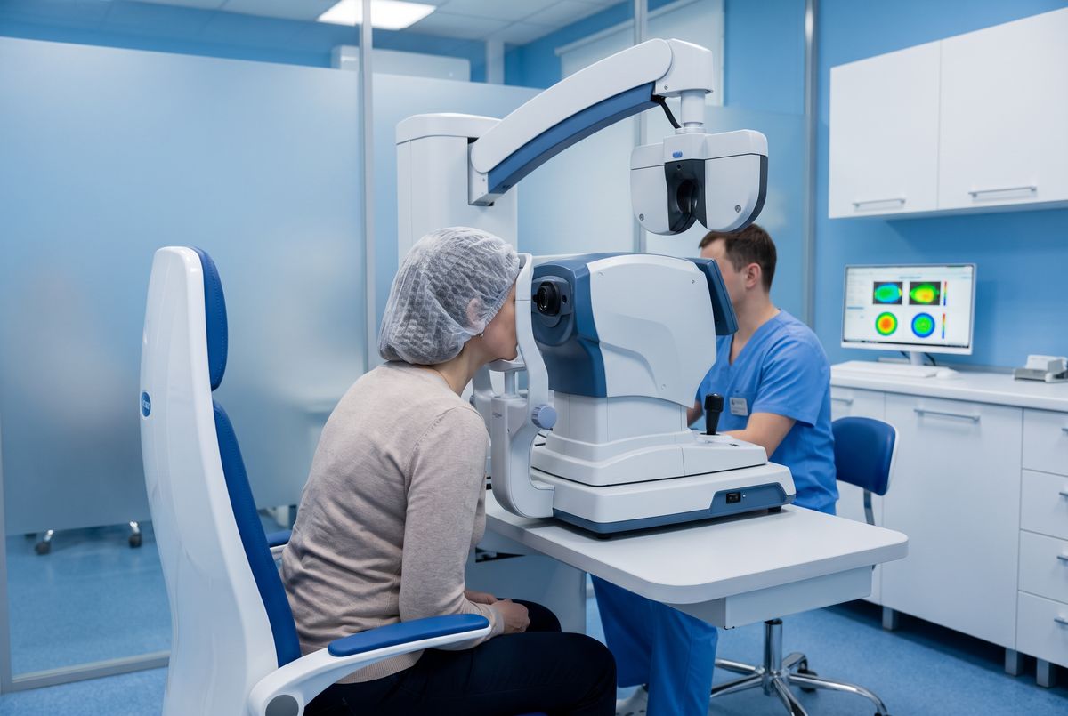 Exame de biometria ocular — equipamento de medição do olho