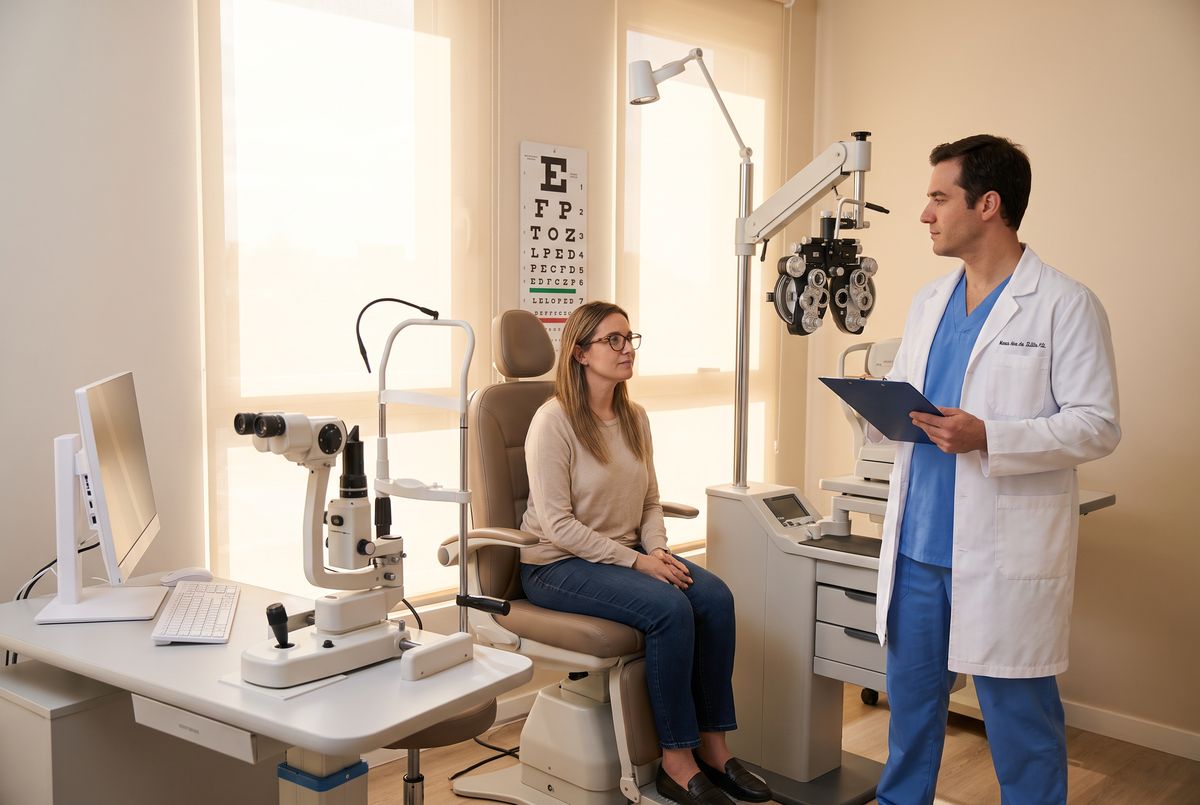 Exame de biometria ocular — equipamento de medição do olho