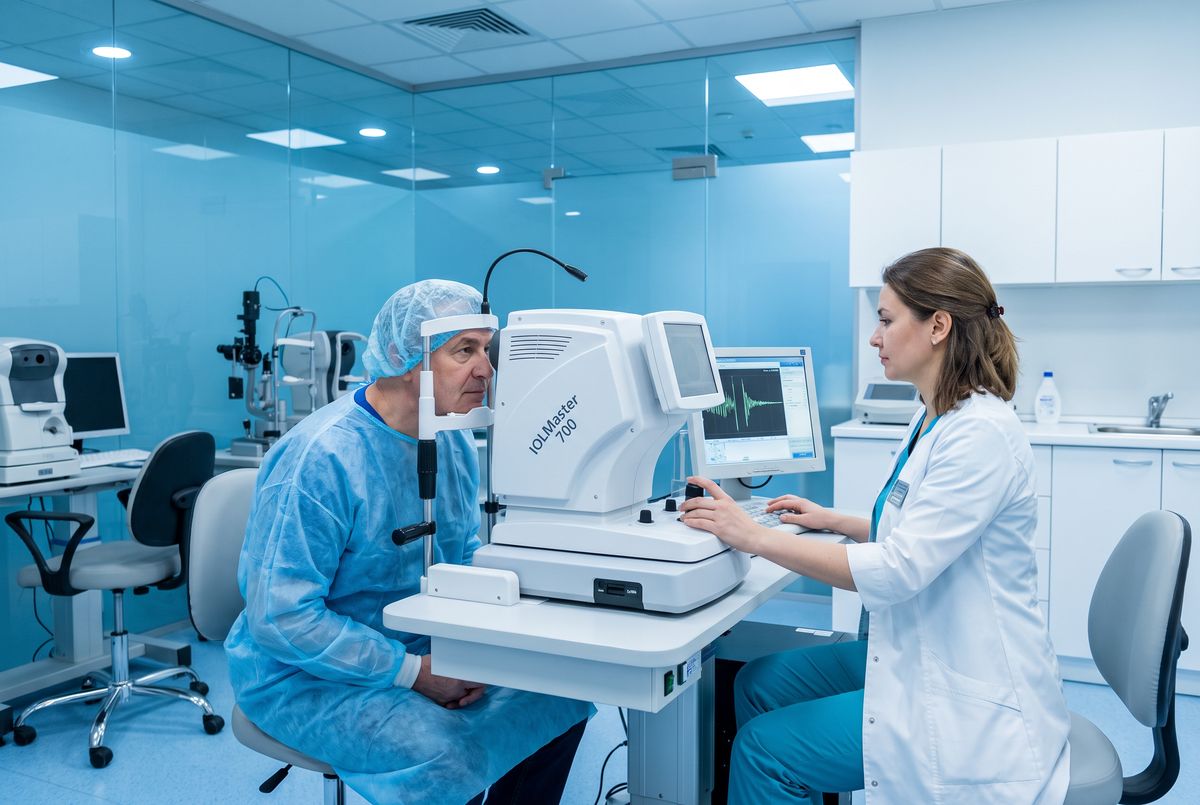 Exame de biometria ocular — equipamento de medição do olho