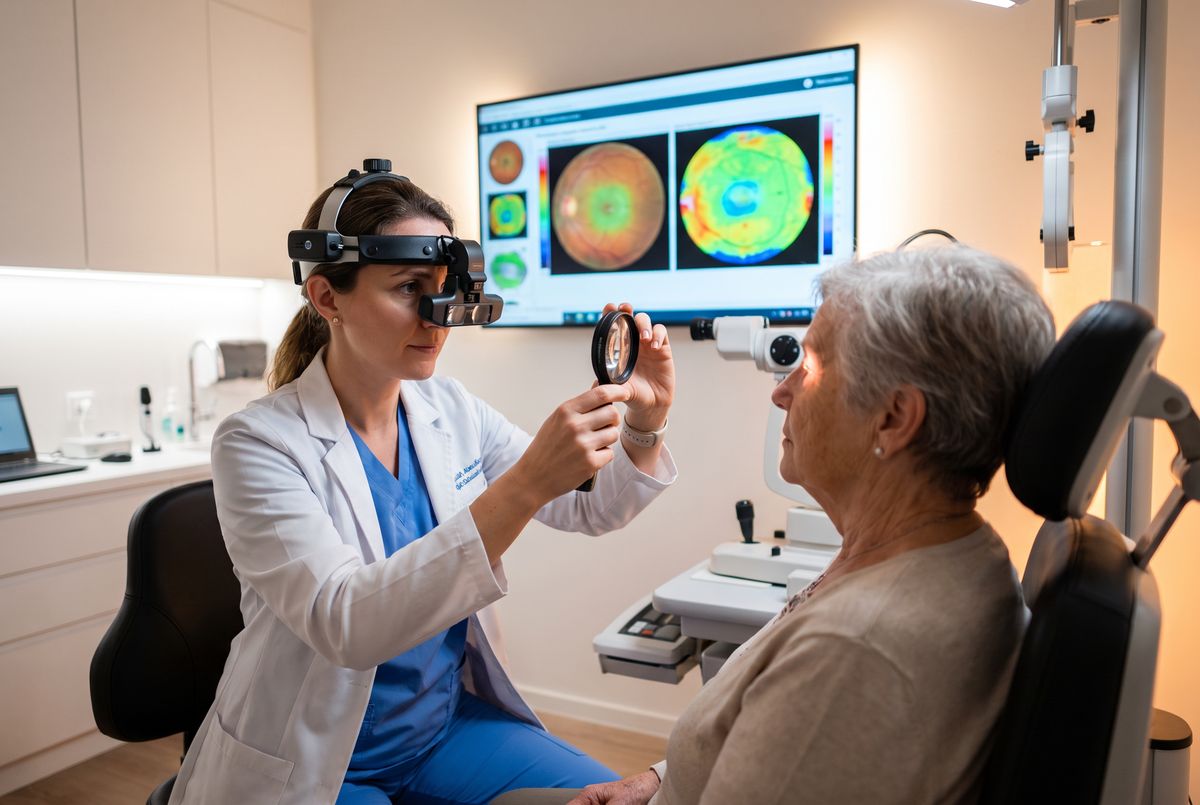 Exame de biometria ocular — equipamento de medição do olho