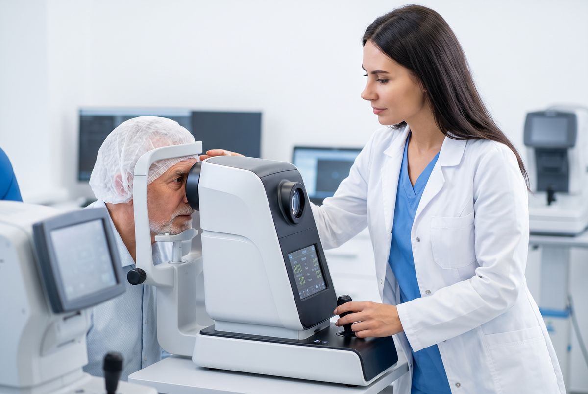 Exame de biometria ocular — equipamento de medição do olho