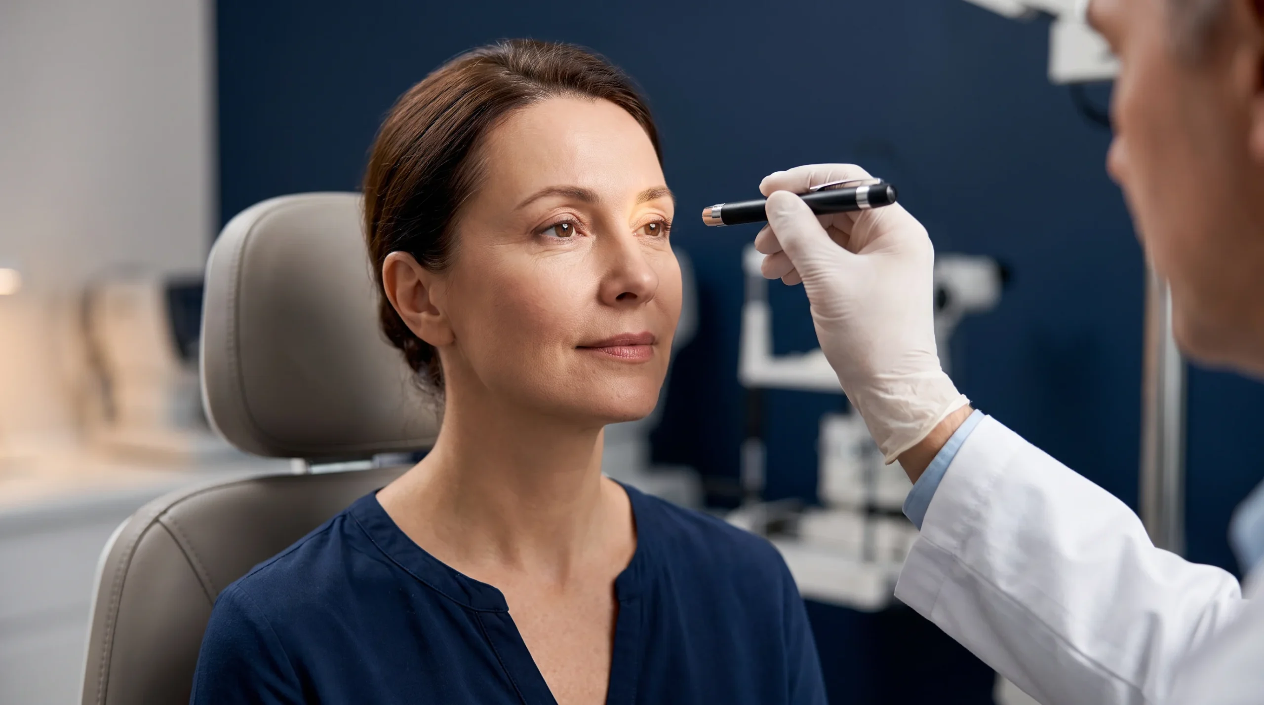 Avaliação oftalmológica para cirurgia de blefaroplastia no Visare Hospital de Olhos